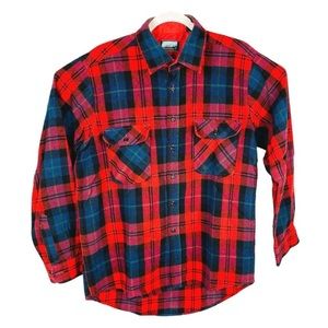 Vintage Fieldmaster Flannel Plaid Red Lumberjack Shirt Mens Size Large Tall